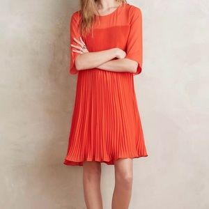 Maeve Anthropologie Edie Pleated Bright Orange Swing Dress, Size 2